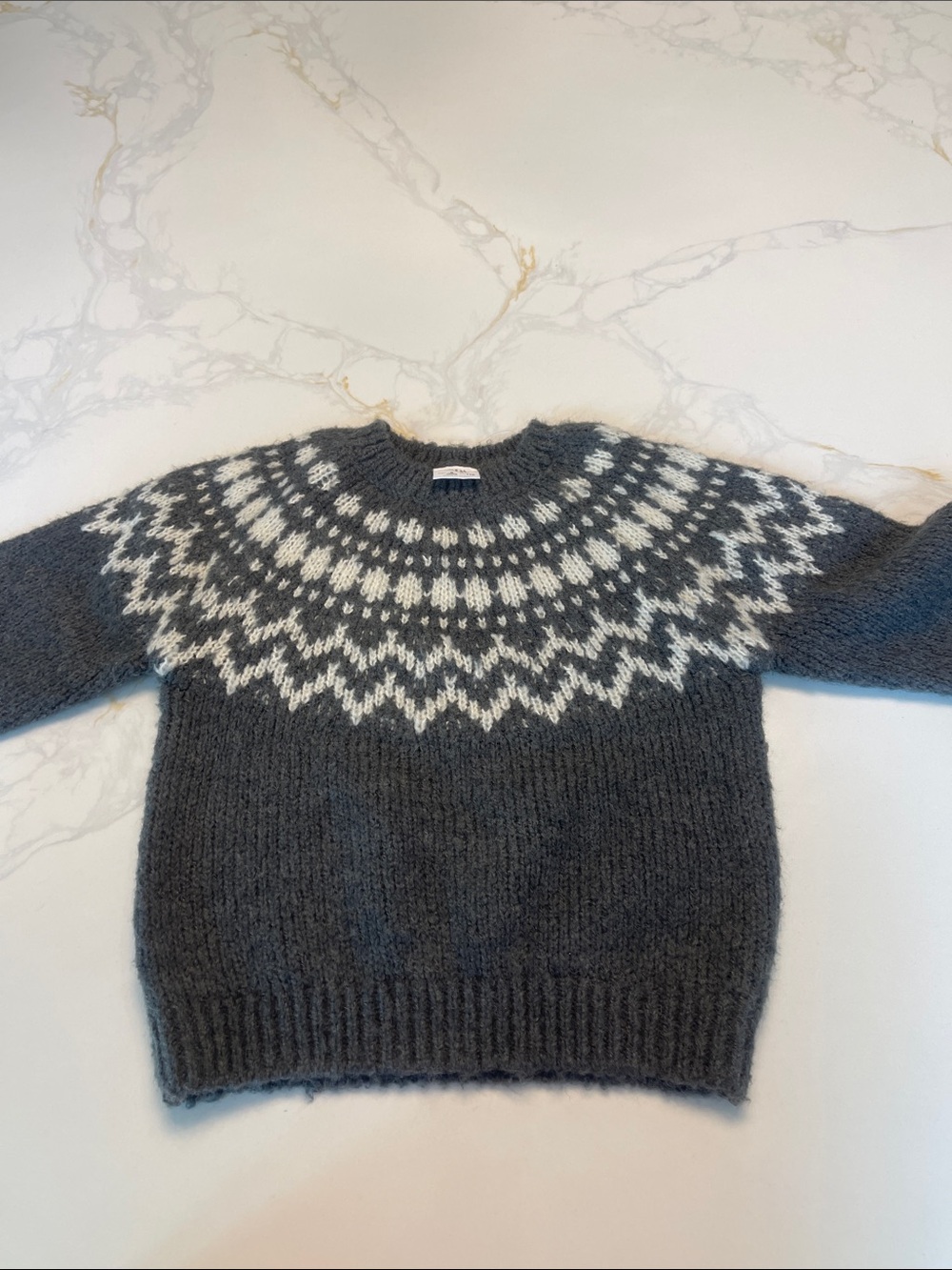 Zara Gray & White Nordic Pattern Kids Sweater